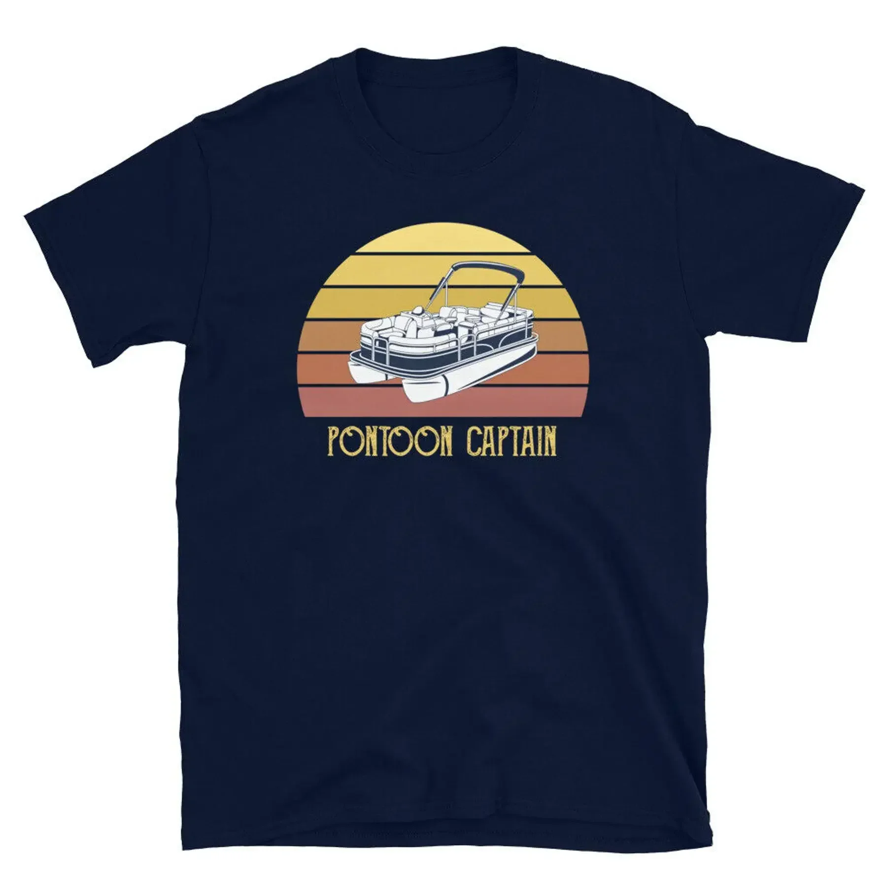 Retro Sunset Summer Party Lake Boat Pontoon Captain Short Sleeve Unisex T Shirt