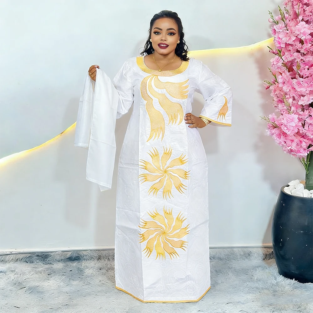H&D African Dresses For Women Bazin Riche Tradition Embroidery Dress Lady Ankara Robe Clothes Party Gowns Skirt