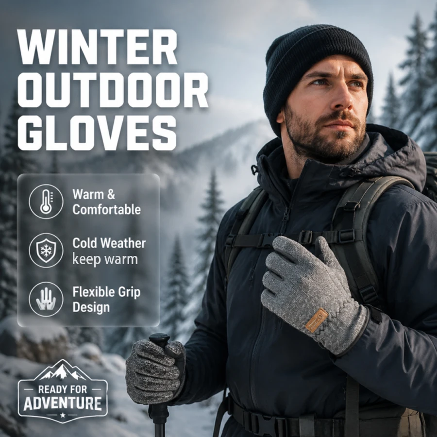 Men Women Winter Warm Knit Gloves Touch Screen Anti-slip Palm Design Thermal Gloves for Outdoor Riding Daily Wear