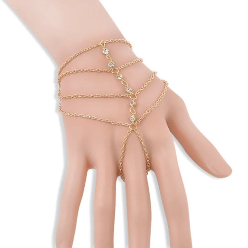 Fashion Punk Style Finger Ring Hand Chain Harness Slave Women New Multi Chain Harness Finger Bangles For Women
