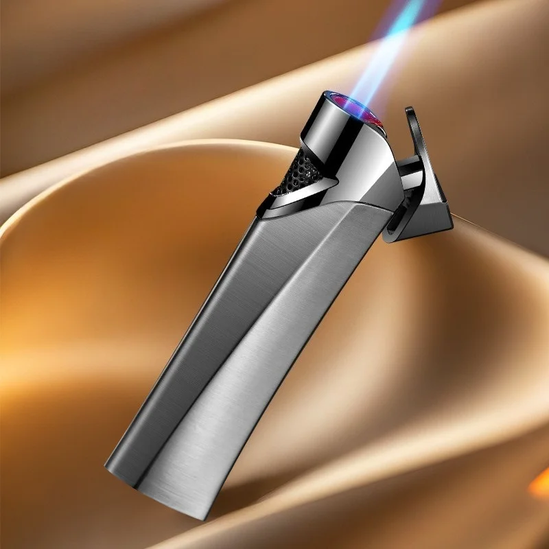 

2025 Cool Blue Fire Cigar Lighter Windproof Butane Inflatable Open Flame Metal Lighters Smoking Accessories