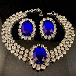 Stonefans Oval Crystal Large Necklace Earrings Set Party for Women Exaggerate Accessories Drag Queen Jewelry Sets Fancy Dress