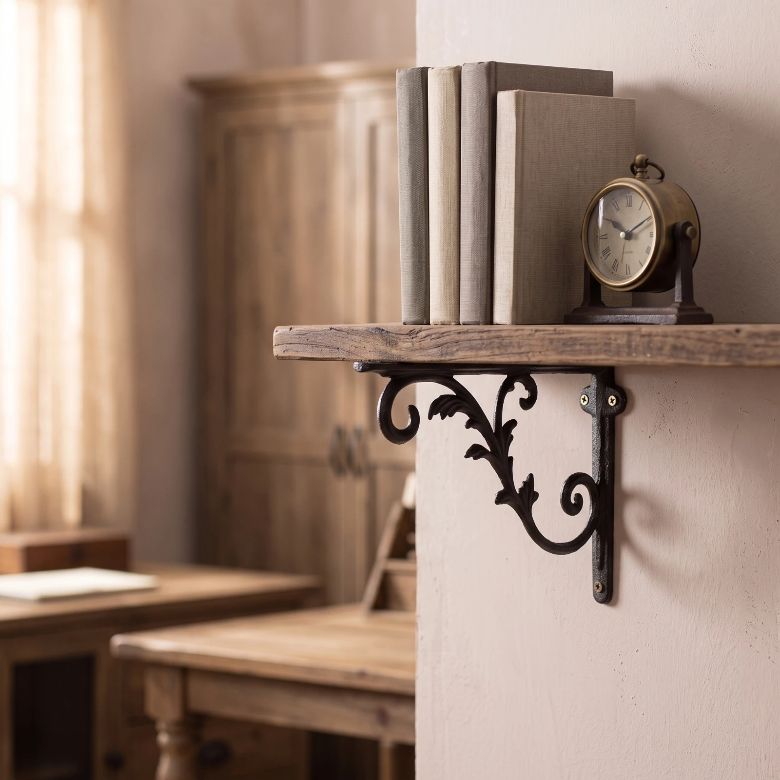 Decorative Shelf Brackets Vintage Cast Iron Bracket Corbel Heavy Duty Hardware Vine Design for DIYers, Living Room, Entryway