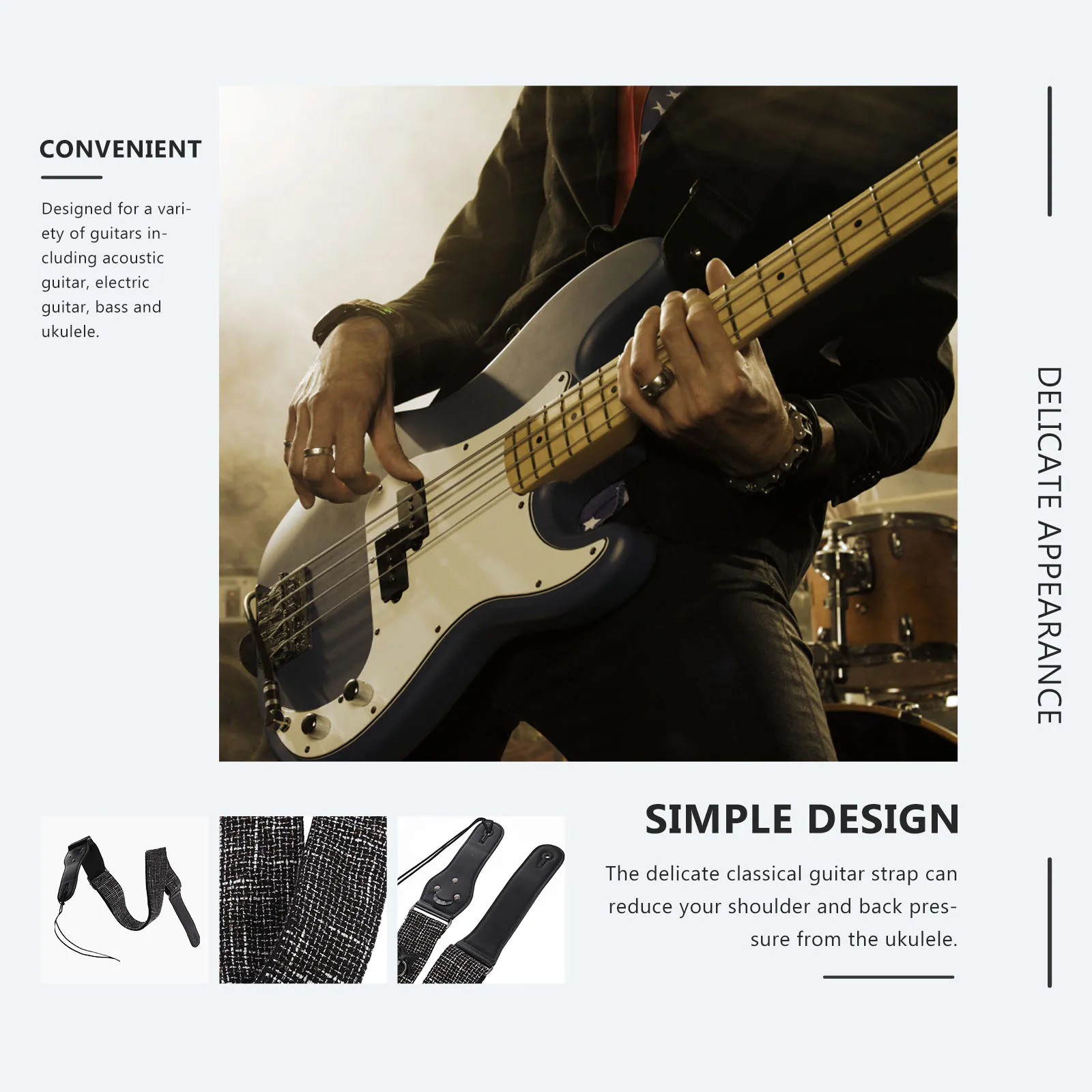 

Adjustable Guitar Strap for Acoustic Electric Bass Ukulele Wide Polyester Shoulder Belt Delicate Design Universal Fit