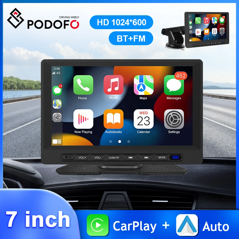 

Podofo MP5 7'' Car Multimedia Video Player Carplay Android Auto Bluetooth HD Screen Steering Wheel Remote TF Autoradio Stereo