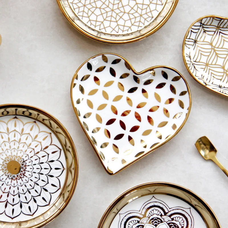 European Luxury Decorative Storage Trays, Ceramic Snack Saucer, Cake Plate, Small Jewelry Dish, Middle Eastern Arabic