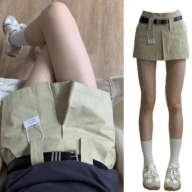 

Retro Workwear High Waist A-Line Skirt Women's Summer New Design Slimming Versatile Hot Girl ort Pants Skirt