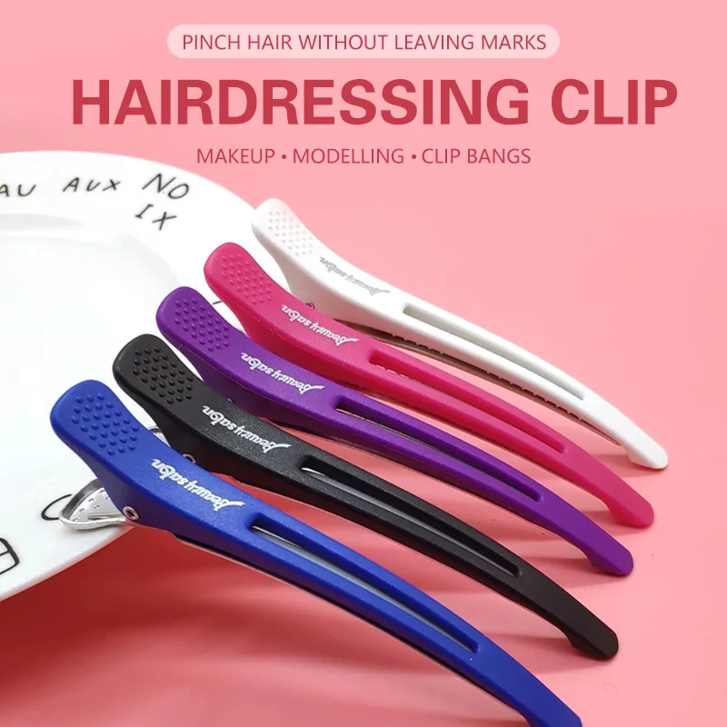 6Pcs/set Plastic Duck Bill Hair Clips for Sectioning Hair - Professional Non Slip Silicone band Clips Salon Hairpins