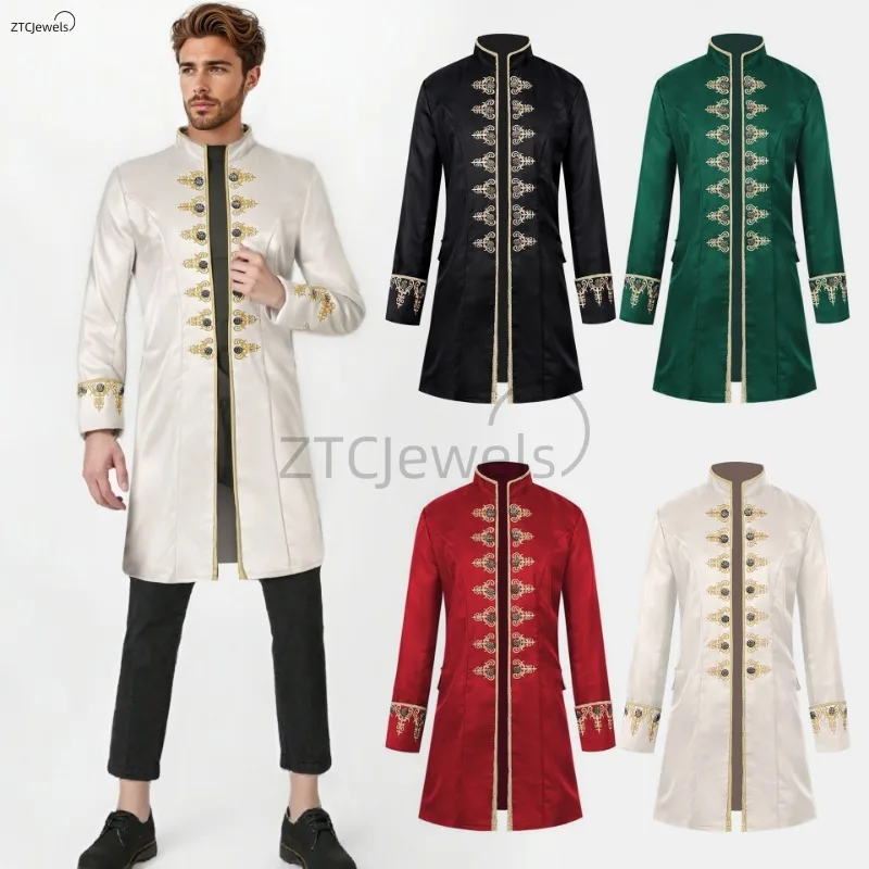 

Mens Medieval Cosplay Pirate Jackets Gothic Steampunk Victorian Frock Coat Jacket Stage Show Blazers Carnival Dress Up Costume