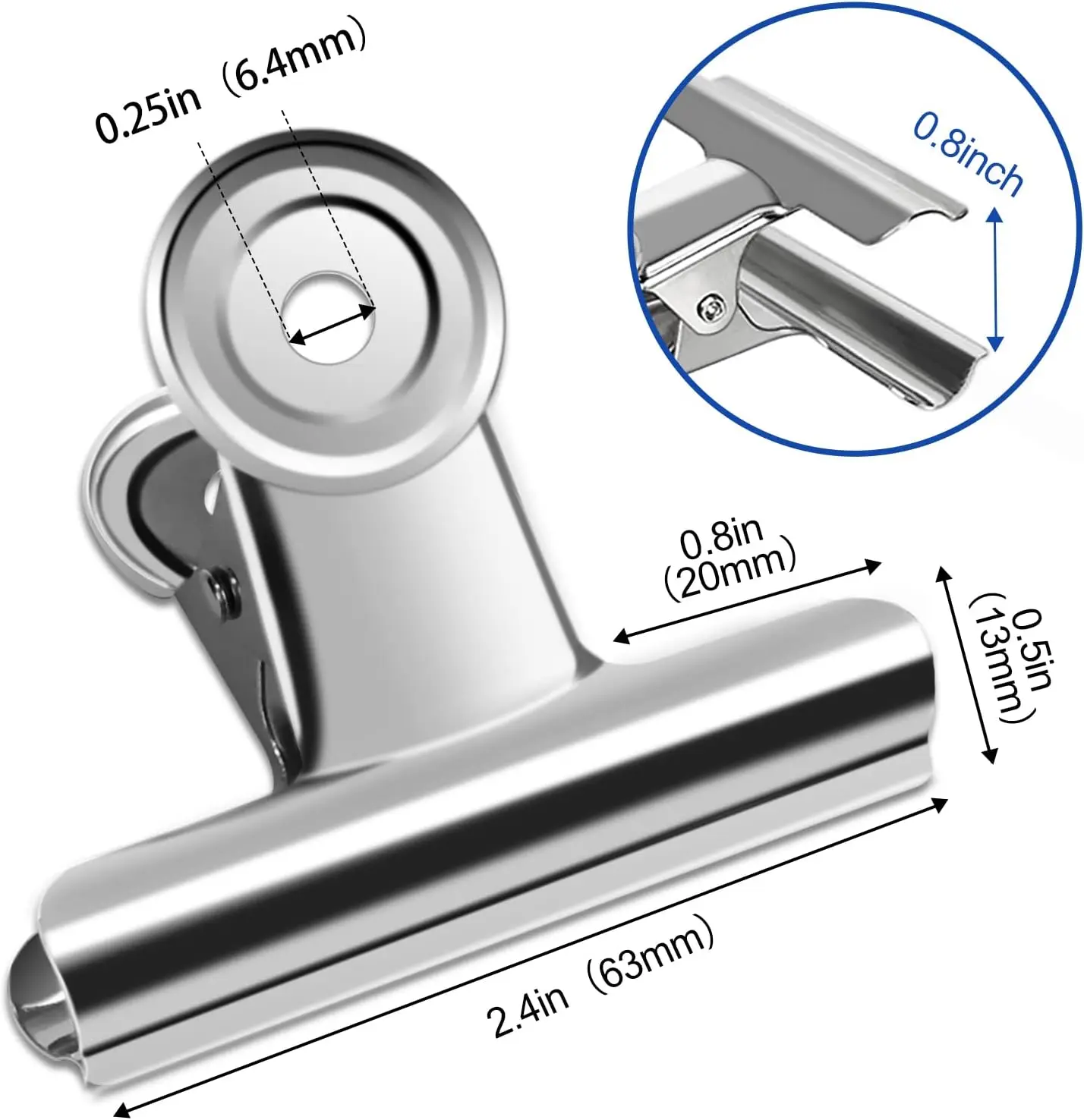 10 Pack Large Metal Hinge Clips - 2.5 Inch Silver Bull Hinge Paper Clips for Crafts, Drawing, Food Bags at Home, Office, School