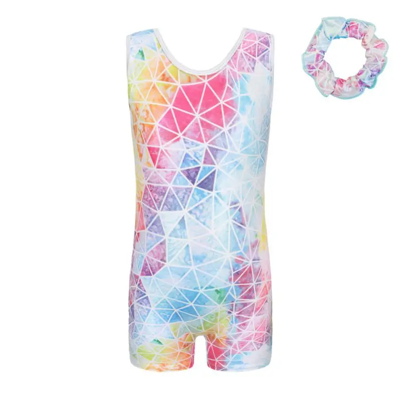 Children Girls Gymnastics Leotards Kids Dancewear 5-12 Years Sleeveless Tank Boxers Bodysuit Training Dancewear with Hairband