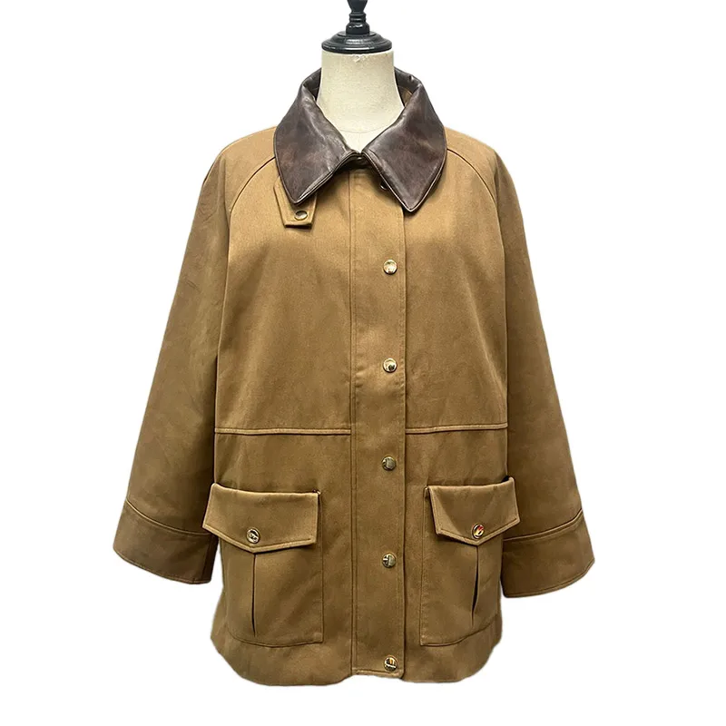 

Wholesale Winter Fashion Women's Detachable PU Collar Lapel Dropped Shoulder Quilted Jacket