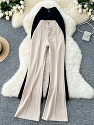 Spring Autumn Bell Bottom Pants Women Korean High Waisted Slim Casual Black Pants Streetwear Long Pants Trousers