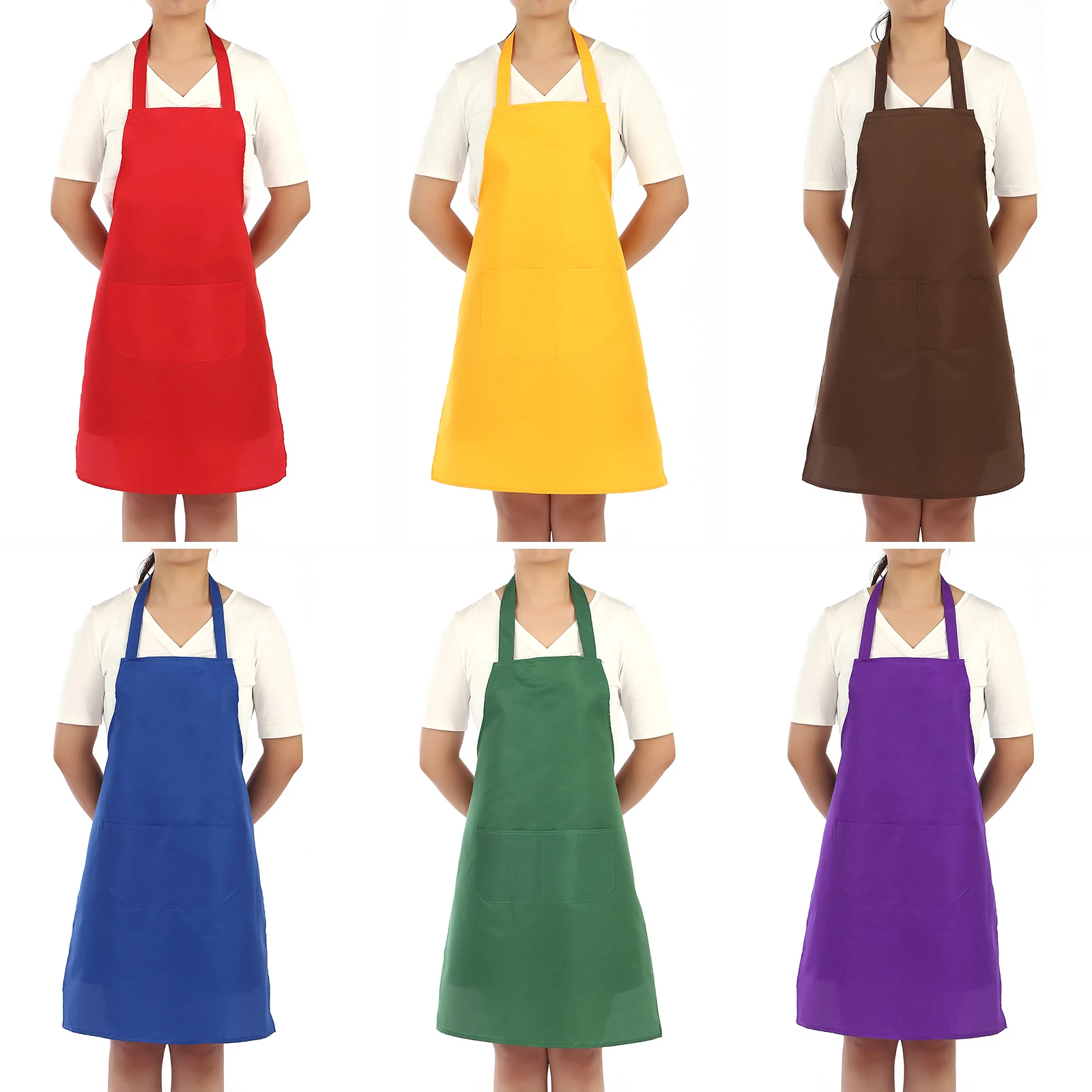 Colorful Cooking Aprons Home Male Female Chef Aprons Restaurant Cooking Baking Dress Oil-proof Pockets Apron Kitchen Accessories