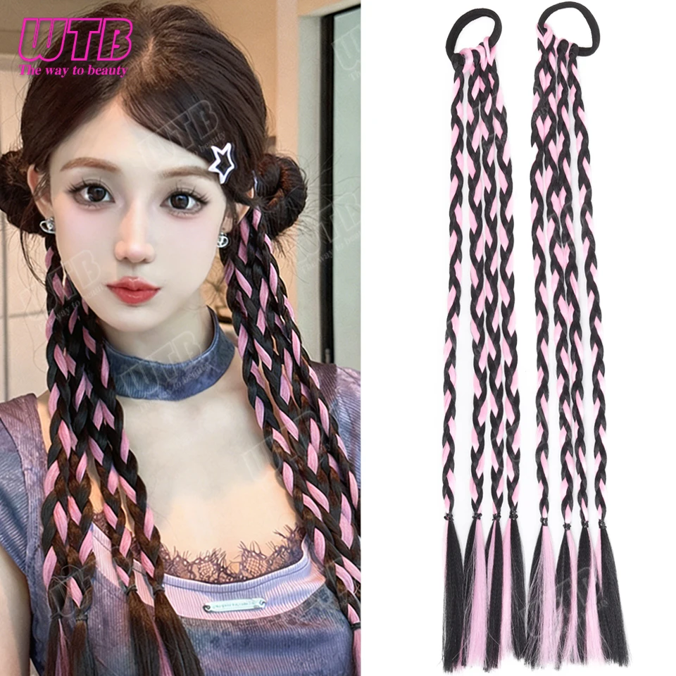 Braided Ponytail Synthetic Wig for Women Elastic Band Style Highlighted and Dyed Braided Ponytail Wig Suitable for Everyday Wear