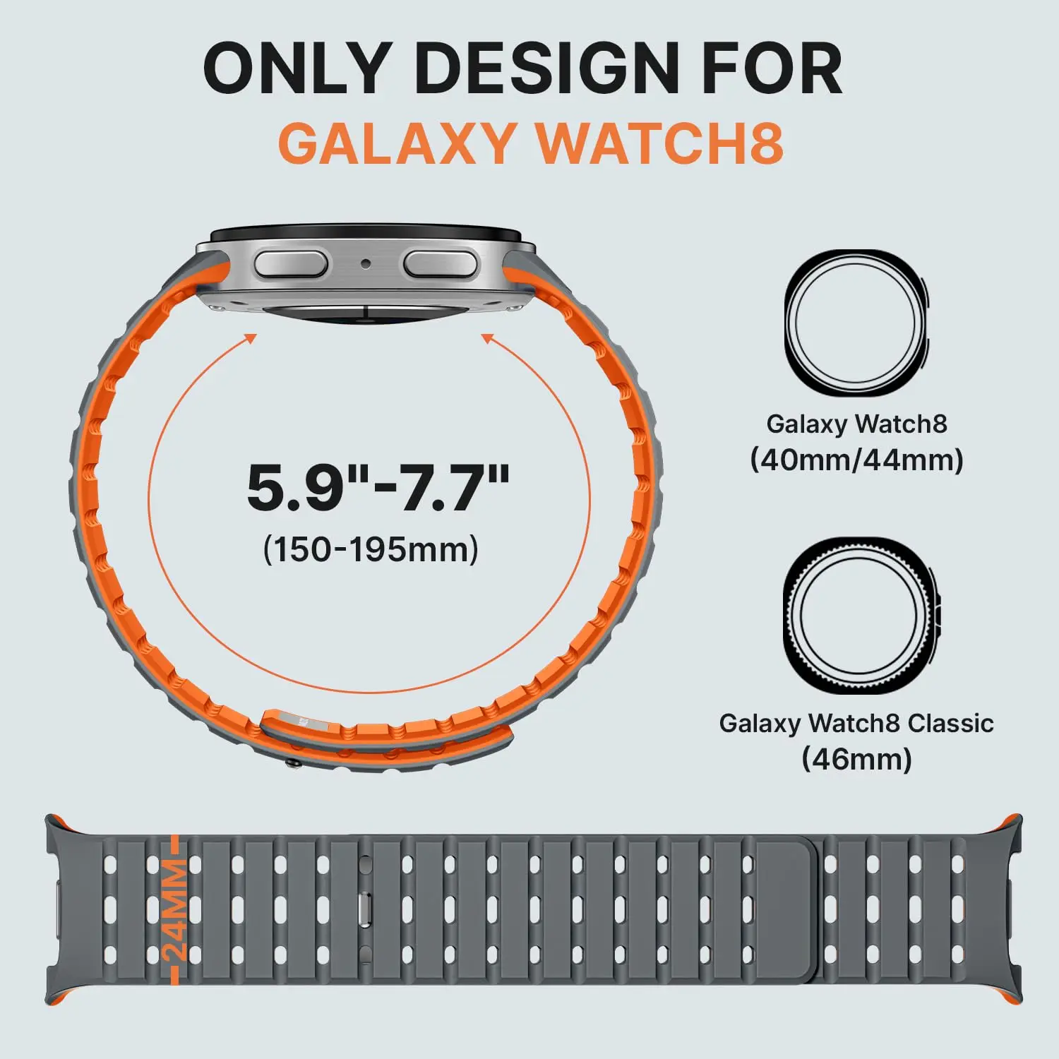 삼성 갤럭시 워치 8 40mm 44mm용 마그네틱 루프 밴드 실리콘 스포츠 스트랩 워치 8 클래식용 간격 없는 곡선형 끝 브레이슬릿