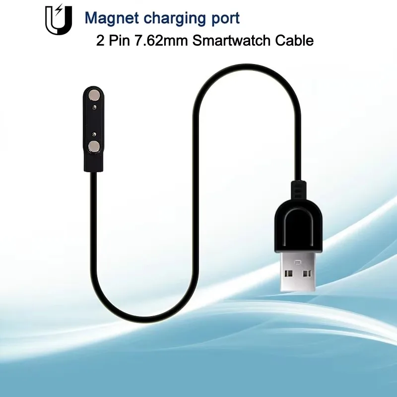 1pcs 2 Pin 7.62mm Pitch USB Smart Watch Magnetic Charger Cable For Smartwatch, Fitness Trackers, Smart Glasses & Wearable Device