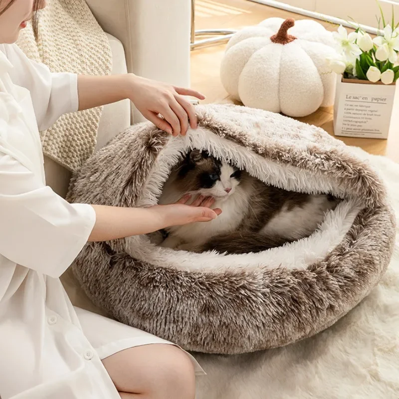 

Winter Warm Shell Nest Semi-Closed Cat Nest Long Velvet Pet Cat Bed Semi-Surrounded Kennel Dog Windproof Comfortable Cat House