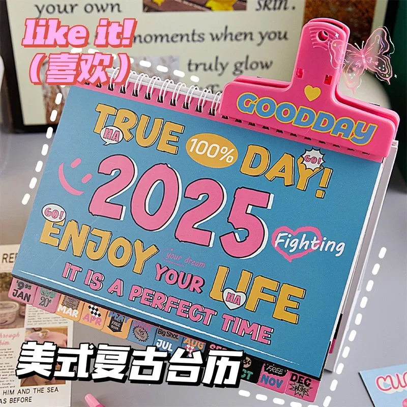 2025 New Year American Retro English Color Inner Desk Calendar Lovely Student Bedroom Living Room Decoration Girl Daily Planner