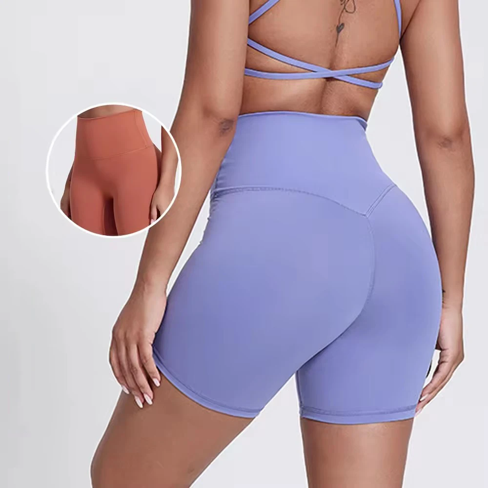 Women's High Waist Yoga Shorts 6'' Buttery Soft Y-Shaped Hipline Tummy Control Gym Shorts Workout Running Compression Shorts