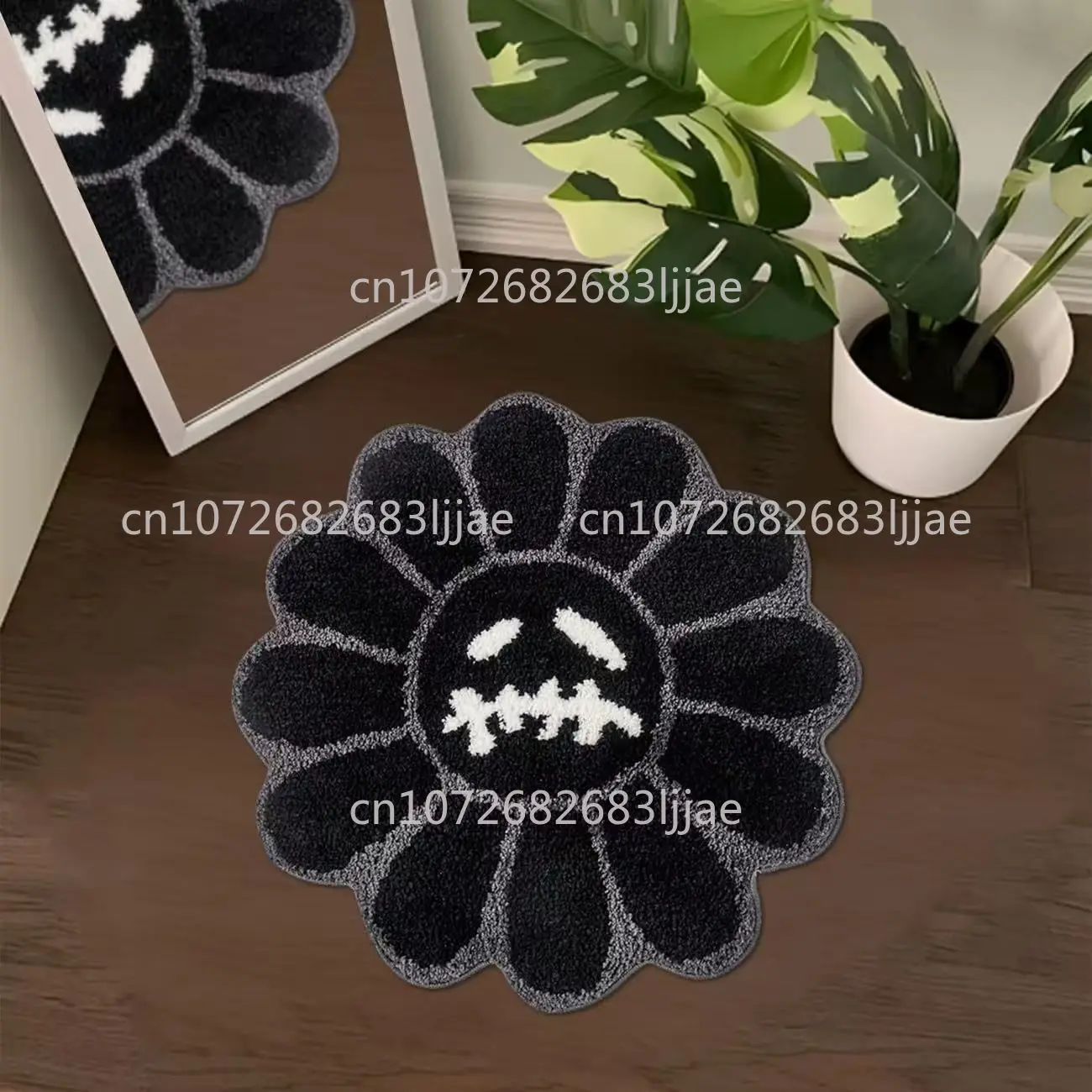 

Home Bathroom Absorbent Non-Slip Mat Flower Smile Round Carpet Thickened Retro Rainbow Rug Bedroom Decoration