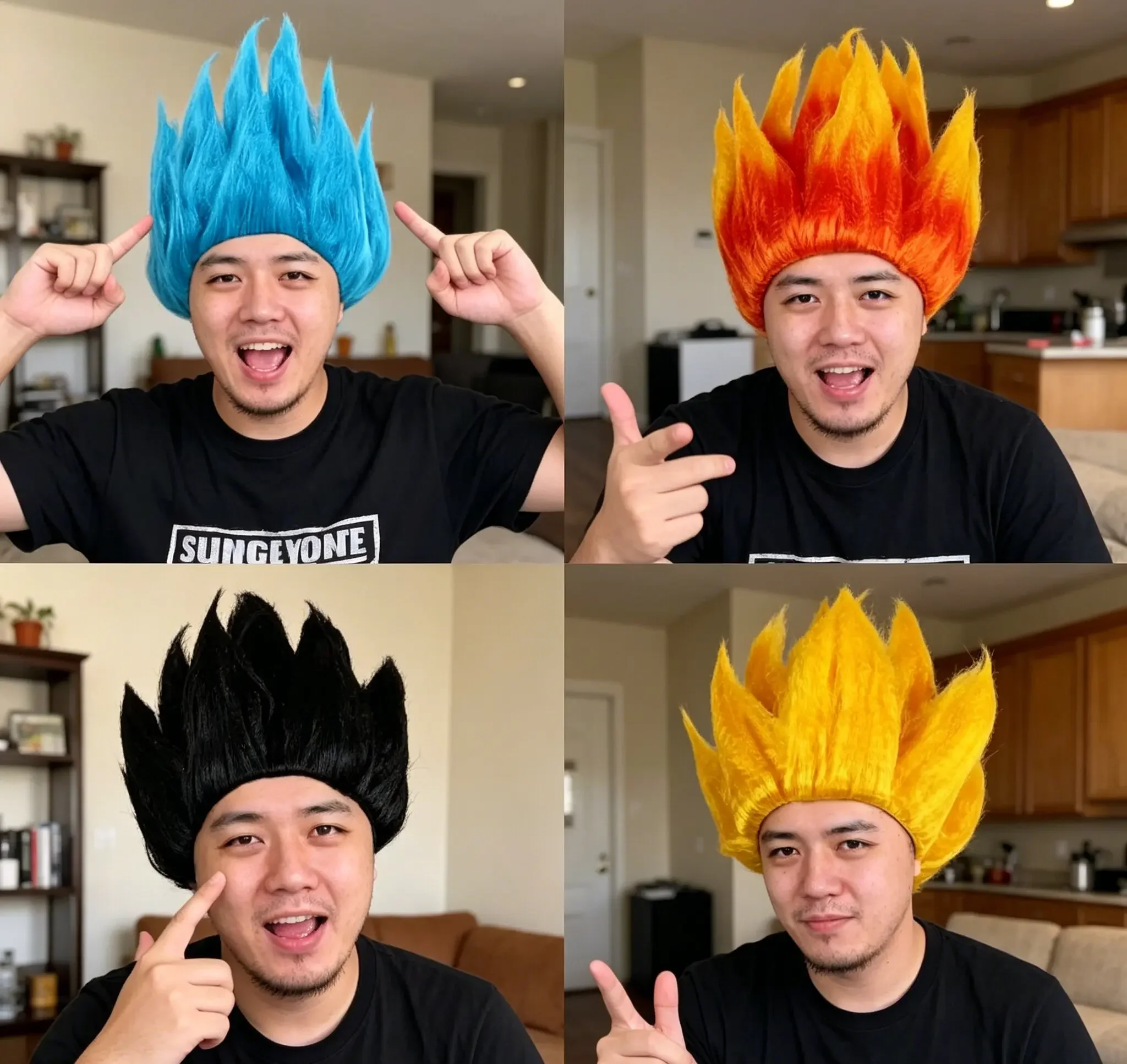 2026 New Cosplay Costume Wig for Kids- Fluffy Saiyan Lianhua Head Style of Son Goku with Gold Wig
