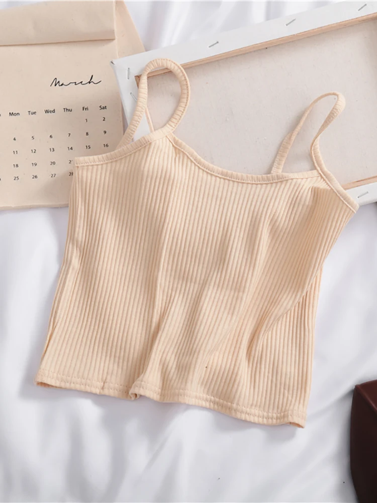 HELIAR Women Candy Solid Sweet Cotton Crop Tops Straps Basic Tops Basic Thin Underwear Camisoles Cute Tube Tops Women Summer