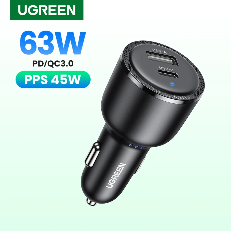 

Новое автомобильное зарядное устройство UGREEN 63 Вт PD QC 3,0 PPS 45 Вт USB Type C, быстрая зарядка для iPhone 14 13 Samsung Xiaomi, зарядное устройство