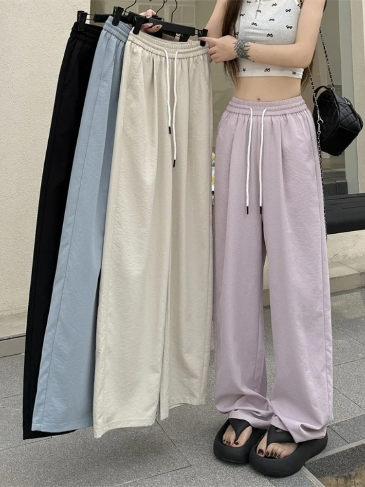 2026 Autumn High Waist Curved Cut Women Wide‑Leg Pants Petite Quick‑Dry Casual Sports Trousers Loose Yamamoto‑Style Relaxed Fit