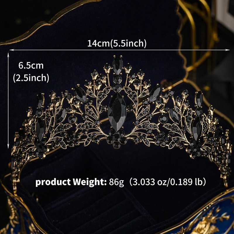 Fashion Baroque Crystal Bridal Crown Black Gothic Style Tiara Jewelry Hair Accessories Bride Mariage Headpiece for Women image 6