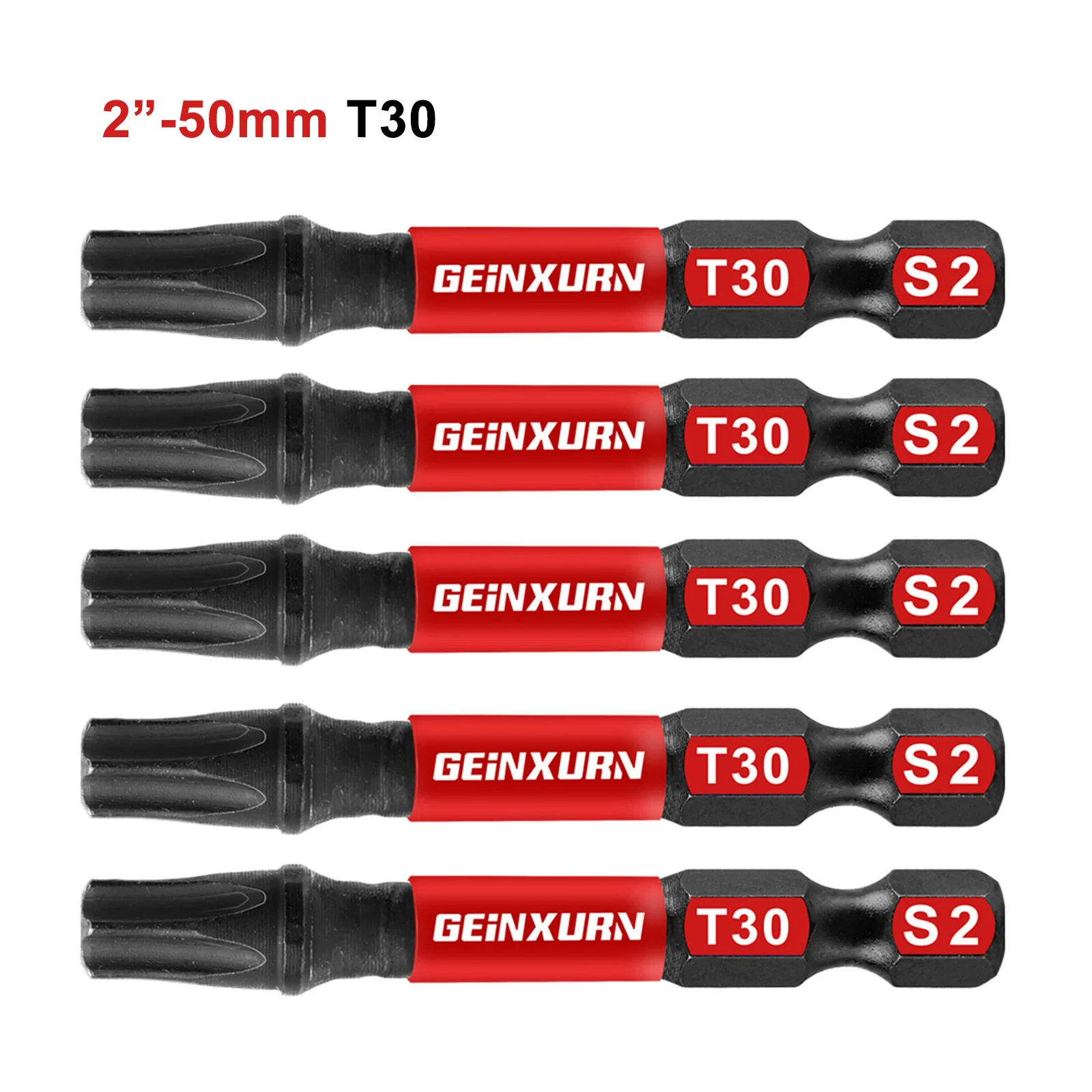 Geinxurn 2 Inches Impact Tough Magnetic Power Bit Set(T30),Torx Head Power Bits,S2 Alloy Steel Star T30 Screwdriver Bits Set