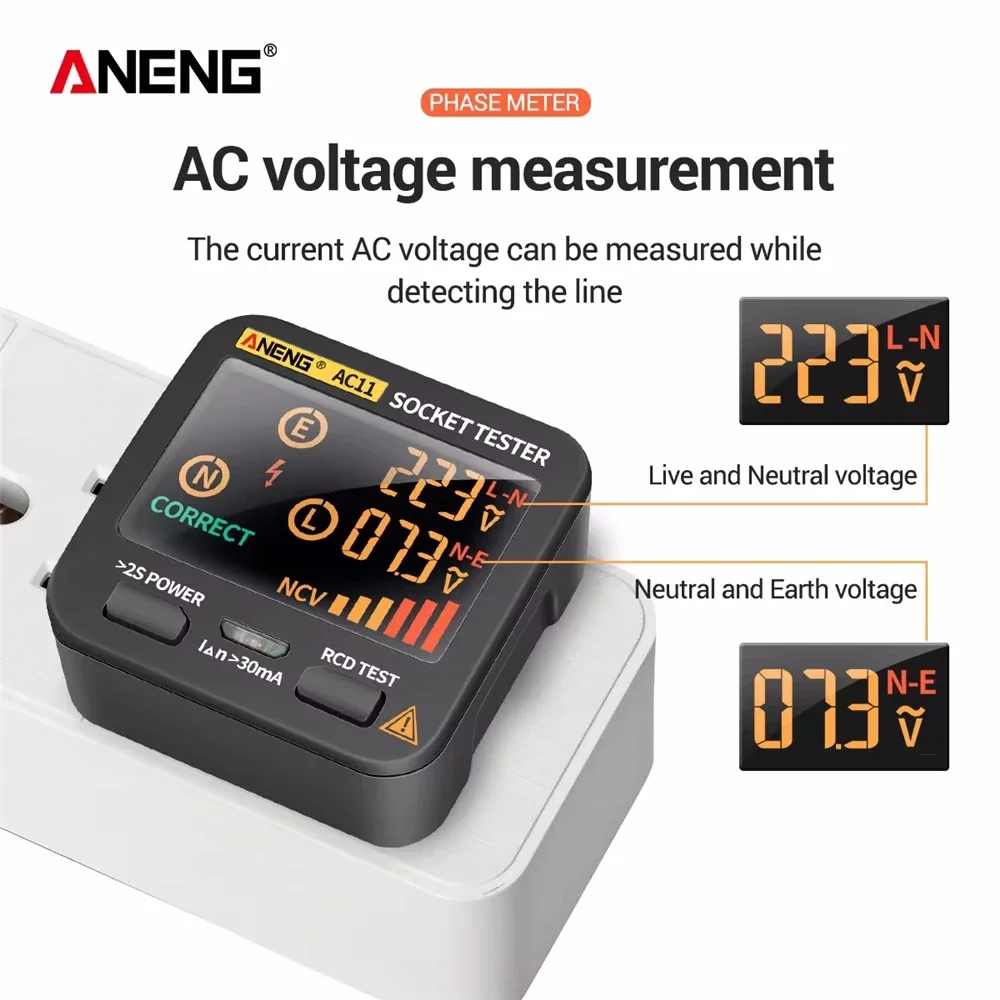 ANENG AC11 Digital Smart Socket Tester Voltage Test Socket Detector US/UK/EU/AU Plug Ground Zero Line Phase Check Rcd NCV Test