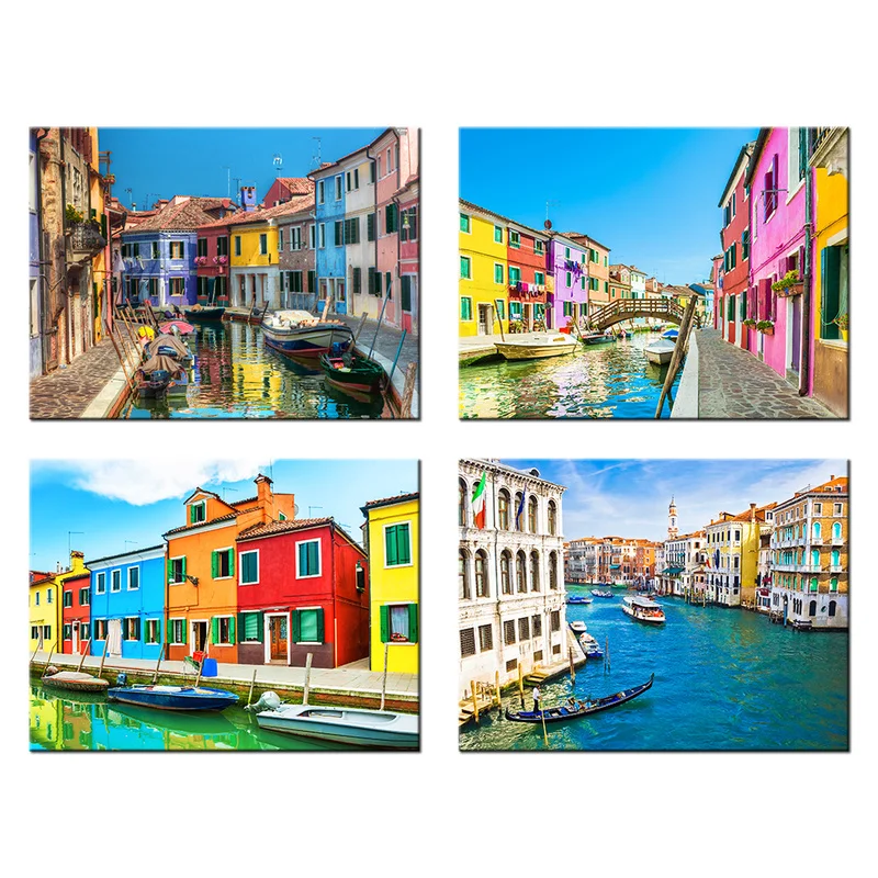 

4 Pieces Italy Venice Wall Art Canvas Painting Beautiful City Print Poster Modern Style Picture Living Room Home Decor