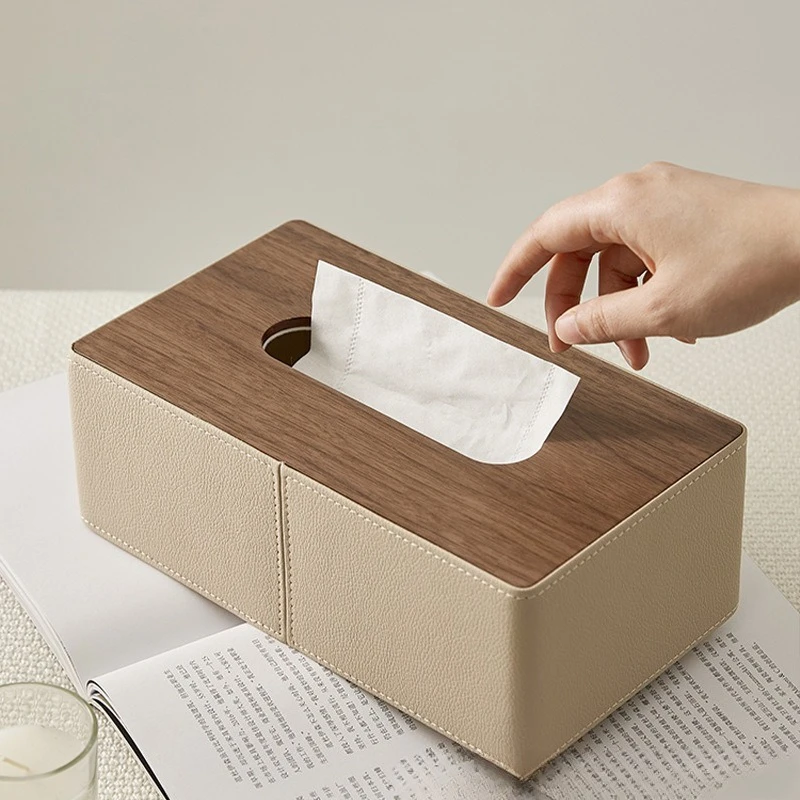 Wooden Tissue Box Rectangular Tissue Case Luxury Desktop Napkin Storage Boxes Living Room Pull Out Napkins Organization Cases
