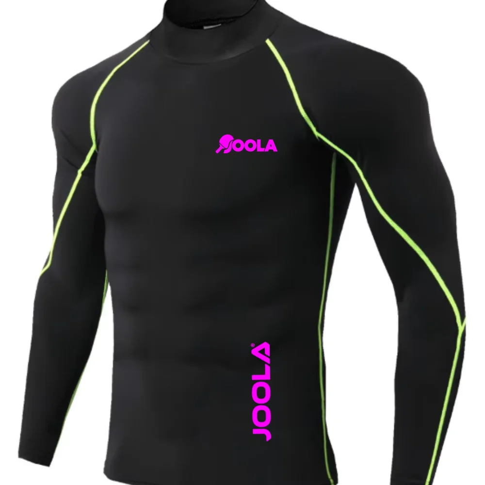 Men High Elastic Compression Long Sleeve T Shirt Breathable Quick Dry Table Tennis Training Top Slim Fit Sports Athletic Base La