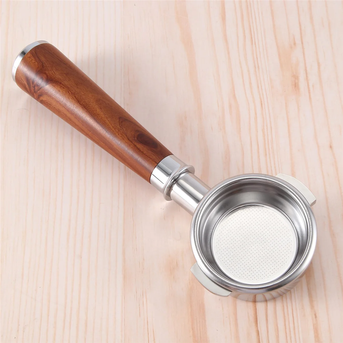 A58E-58mm Double Ear Coffee Machine Filter Holder E61 Bottomless Portafilter with Wooden Handle Style D