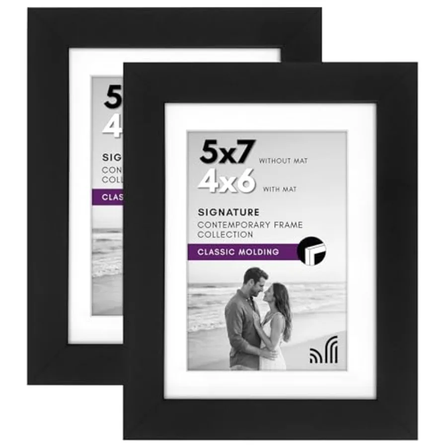 Picture Frame with Shatter-Resistant Glass - Set of 2 - Use as 4x6 Frame with Mat or Display Photo Without Mat - Signature Coll