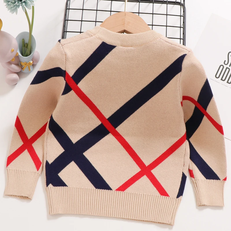 New Autumn Winter Children\'s Sweater Underlay T-Shirt Round Neck Double Layer Cotton Stripe Small and Medium Sweater