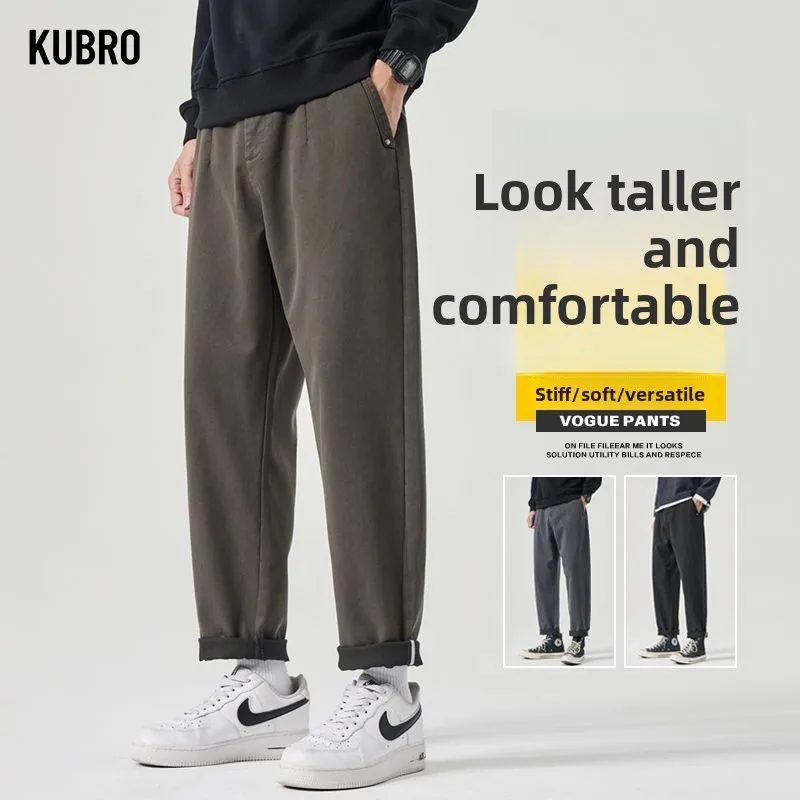 

Мужские осенние мешковатые прямые широкие брюки, молодежные популярные корейские свободные брюки с эластичной резинкой на талии, мужские повседневные брюки в деловом стиле