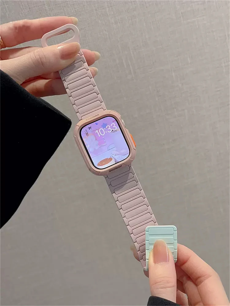 Correa magnética de silicona y funda para Apple Watch, banda de reloj de 49mm, 45mm, 44, 41, 42, serie 9, 8, 7, SE, 6, 5, 4