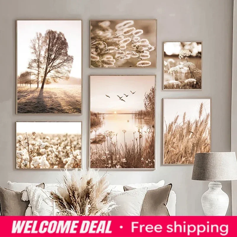 2026  Wall Canvas Art Home Decoration Lake Bridge Dandelion Flower Reed Quote Picture Painting Prints Living Room Nordic Deco