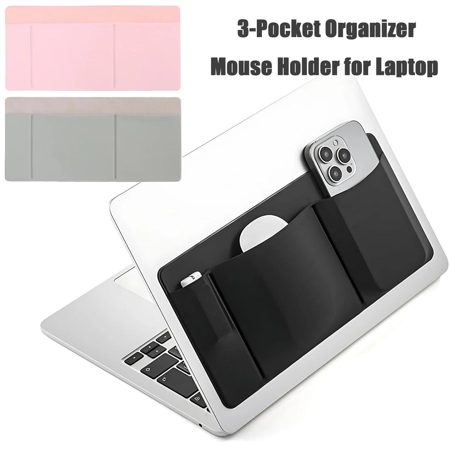 3-Pocket Organizer Mouse Holder for Laptop Adhesive External Hard Drive Sleeve Laptop Mice Case Organizer Stick Sleeve Cover