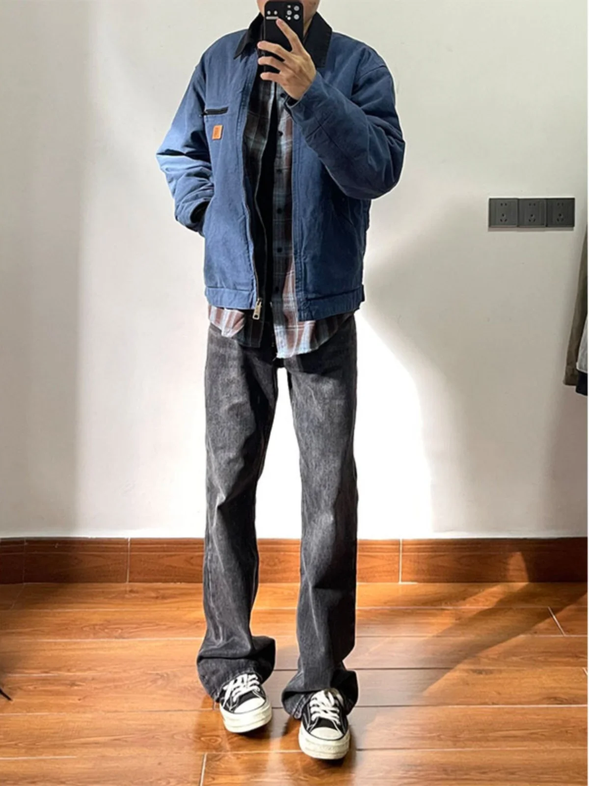 

Washed Vintage Grey Straight Leg Men's Jeans High Street Style Slimming Casual Long Trousers Autumn Winter Fashion