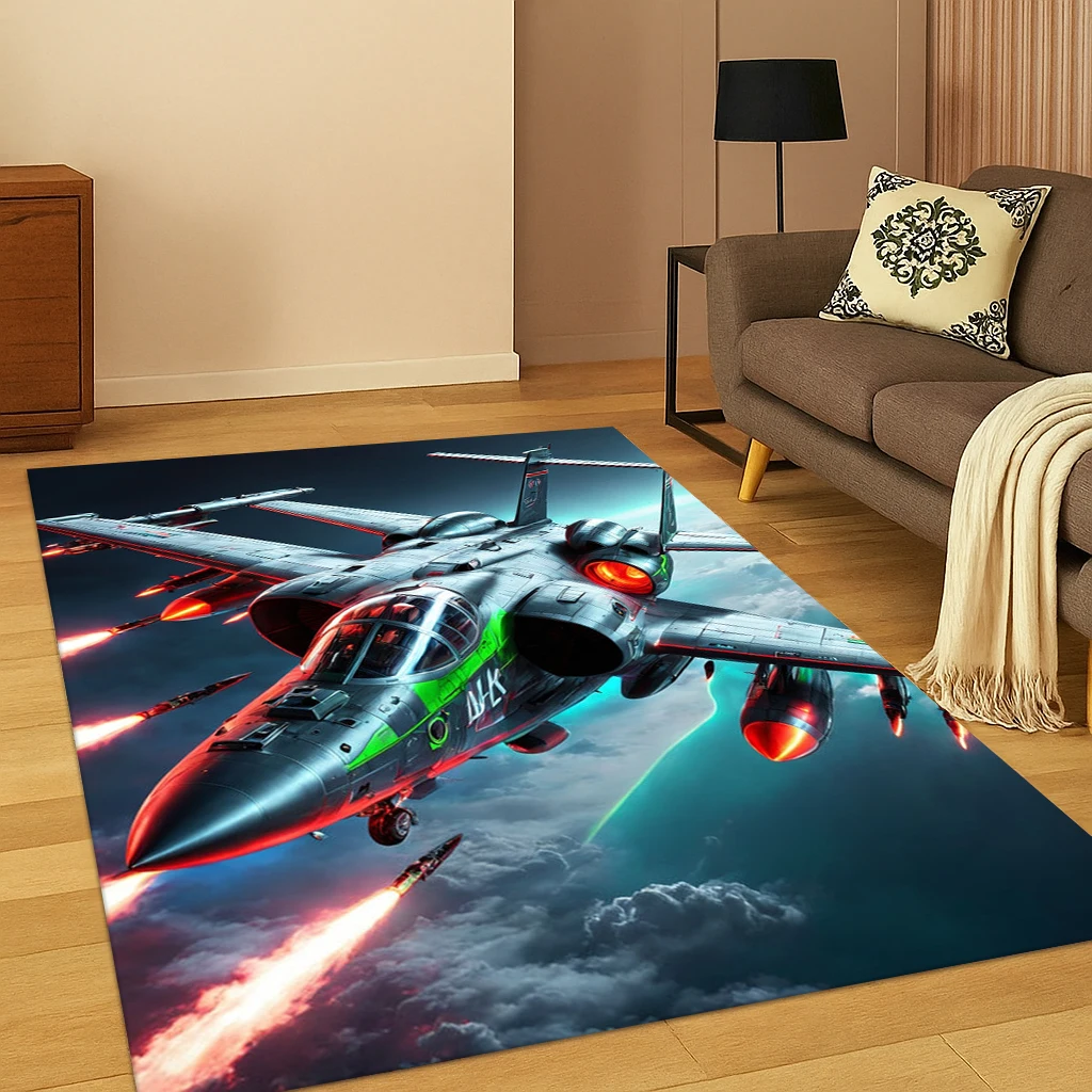Air Force Jet Fighter Spitfire Aircraft Carpet Rug for Living Room Sofa Home Bedroom Doormat Decor,Playroom Non-slip Area Rug