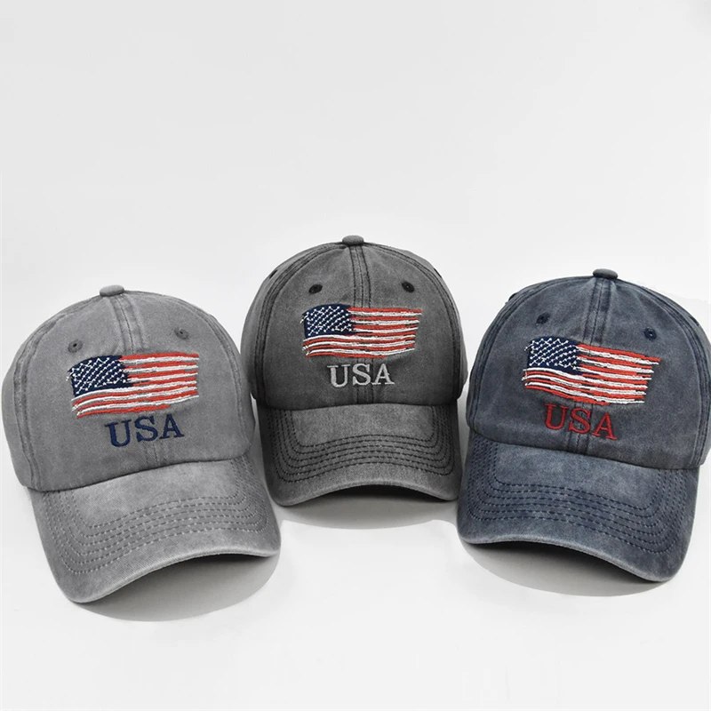 Vintage USA Flag Embroidered Baseball Cap - Bold Lettering, Distressed Wash, Sun Protection - Trendy Dad Hat for Outdoor