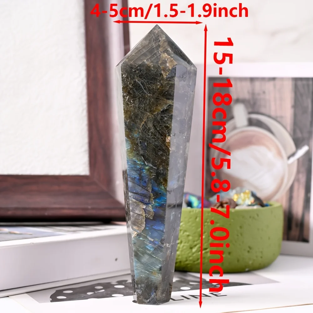 1pc Stunning Labradorite Crystal Stone Wand, Bohemian-Style Polished Labradorite Tower, Wand with Iridescent Flash