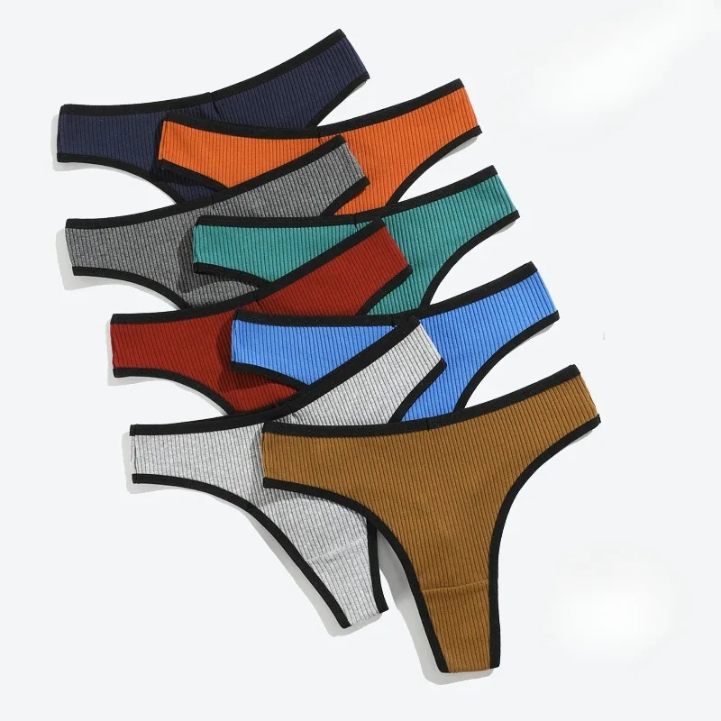 

1 шт. Разноцветные хлопковые стринги для женщин, сексуальные однотонные и полосатые трусики-стринги с низкой посадкой, бесшовные, больших размеров, нижнее белье