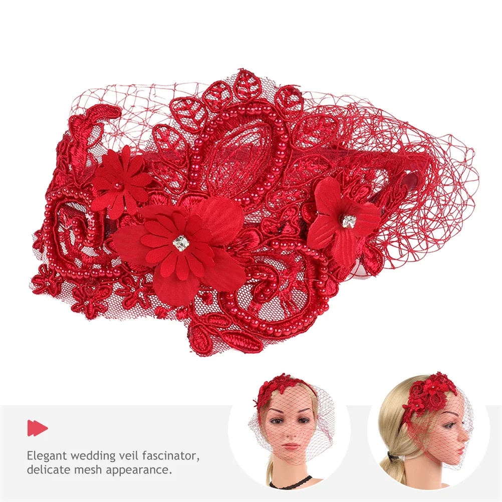 Vintage Mesh Lace Headband Women's Wedding Dress Fascinators for Polyester Fasinators The Hair