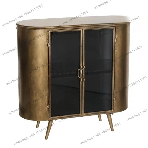 

LJYAmerican medieval style household wall dining side cabinet industrial style double door wrought iron storage cabinet