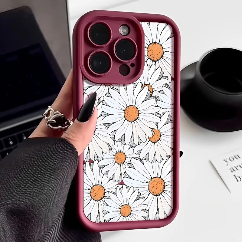 Chrysanthemum Print Soft TPU Case For iPhone 15 Pro Max 14 13 12 11 Pro Max 7 8 X XS SE 2022 XR Shockproof Silicone Phone Cover